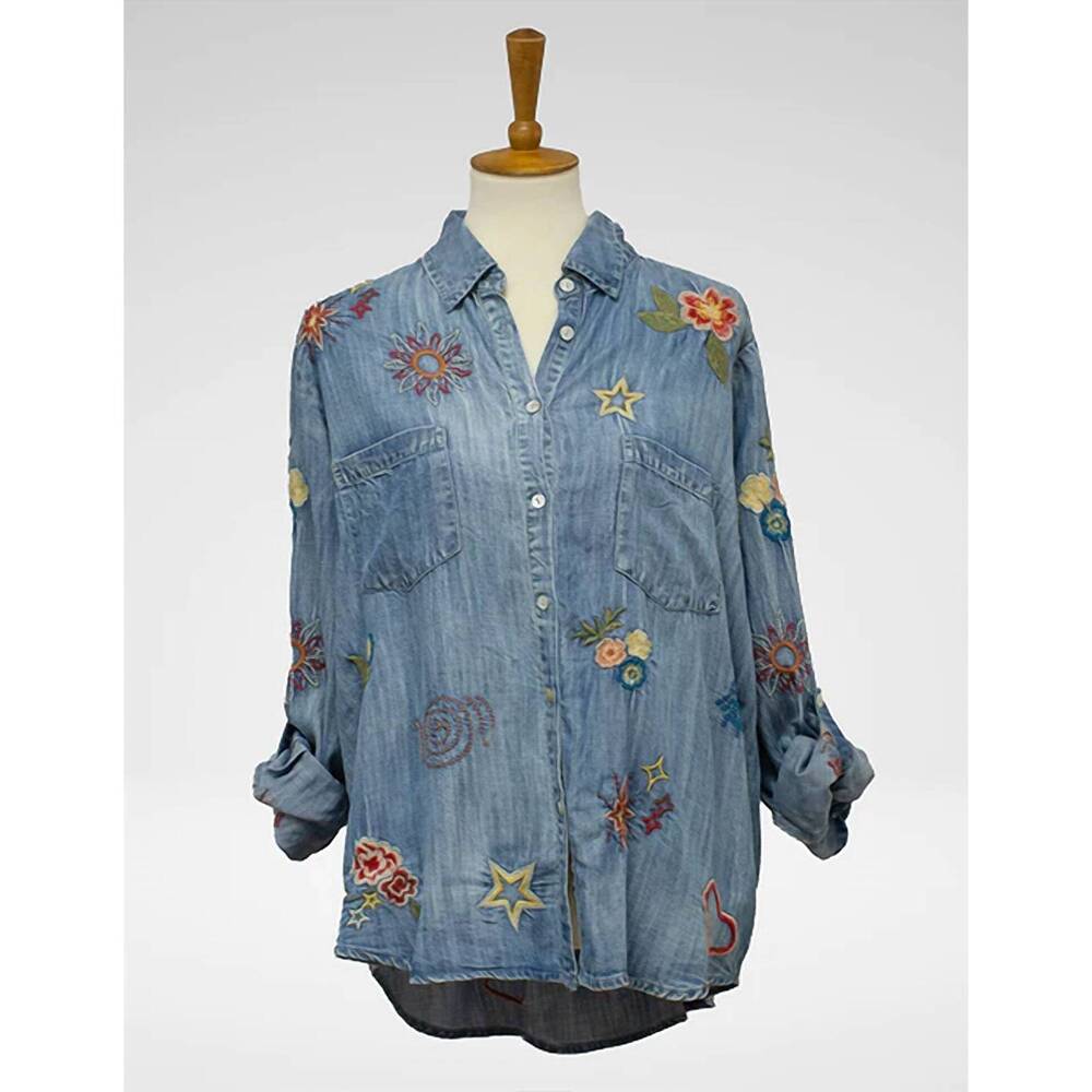NEW KYLA SEO women's embroidered lil shirt in multi